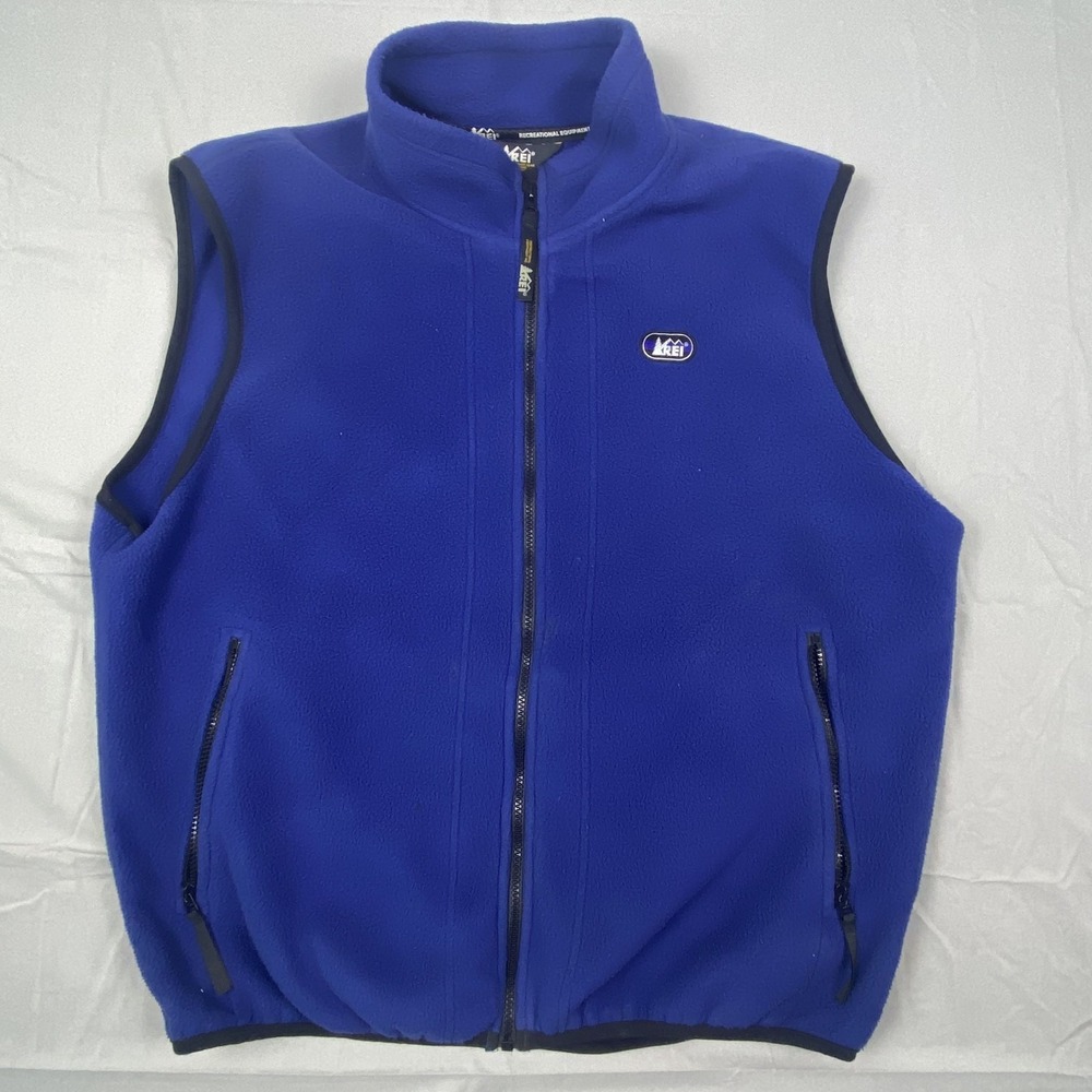 Vintage REI Fleece Vest Mens Large Blue Full Zip Outdoor Hiking Made USA‎ 26x27